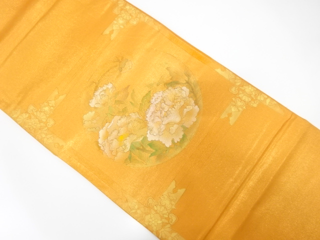 JAPANESE FUKURO OBI / EMBROIDERY / HAND PAINTED / PEONY